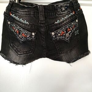 Miss zMe Signature Black Denim Shorts with Embroidered Pockets